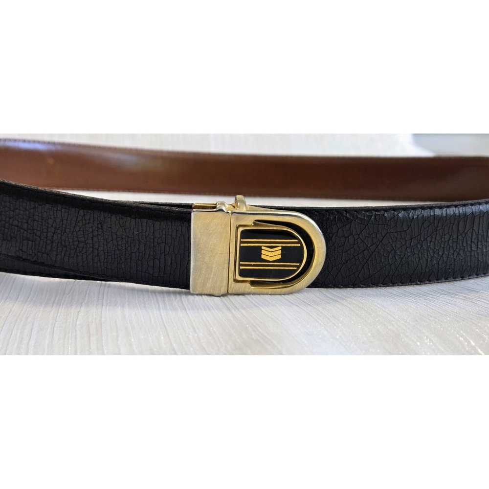 Vera Pelle‎ Handmade Black Leather Belt Italy 240/80  (32-36") Gold Tone Buckle